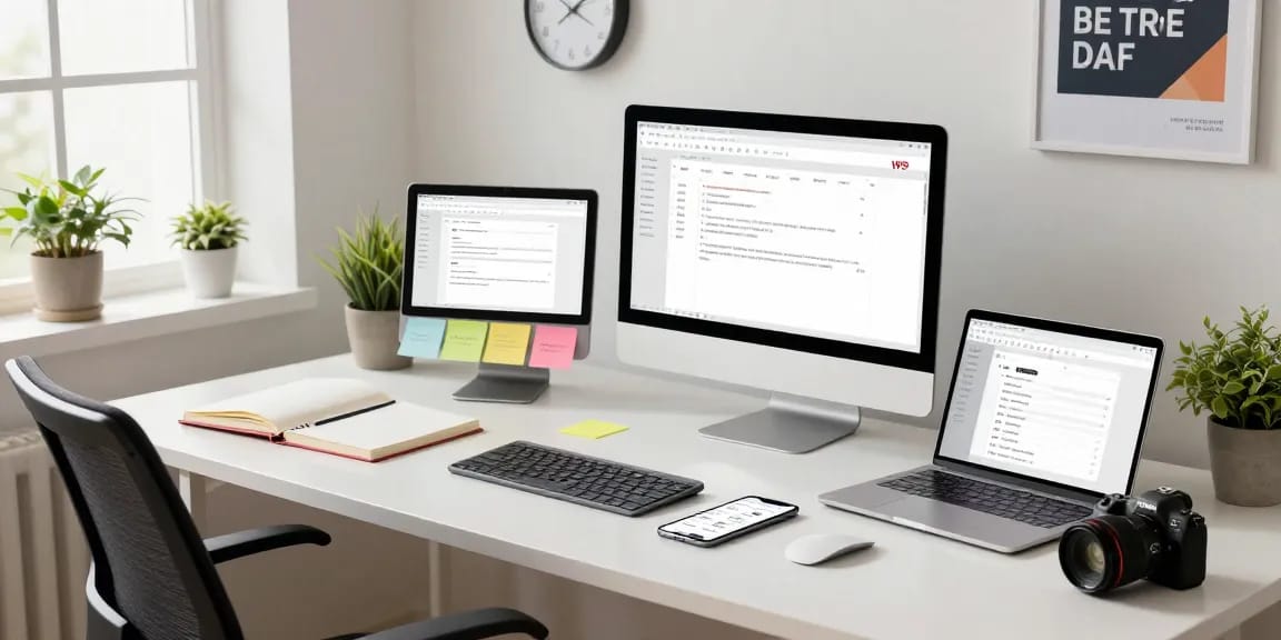 Engaging workspace with WPS Download software displayed on multiple devices, showcasing productivity tools.
