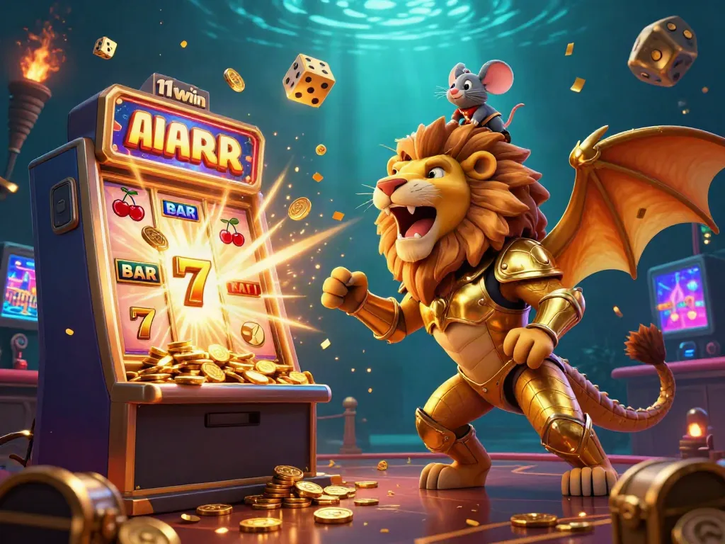 Experience thrilling jackpots at 11win with a dynamite casino scene featuring a golden chimera and explosive game elements.