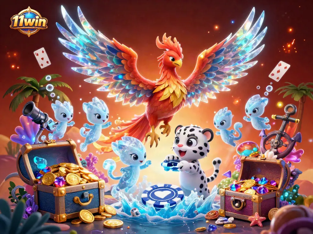 Experience the thrilling world of 11win with vibrant characters and casino elements in a dazzling 3D scene.