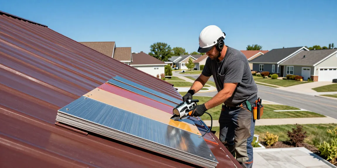 Skilled contractor working on a metal roofing project, showcasing innovative techniques by a professional metal roofing company.