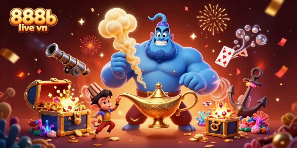 Experience thrilling excitement with 888b live vn in a vibrant casino scene featuring magical characters.