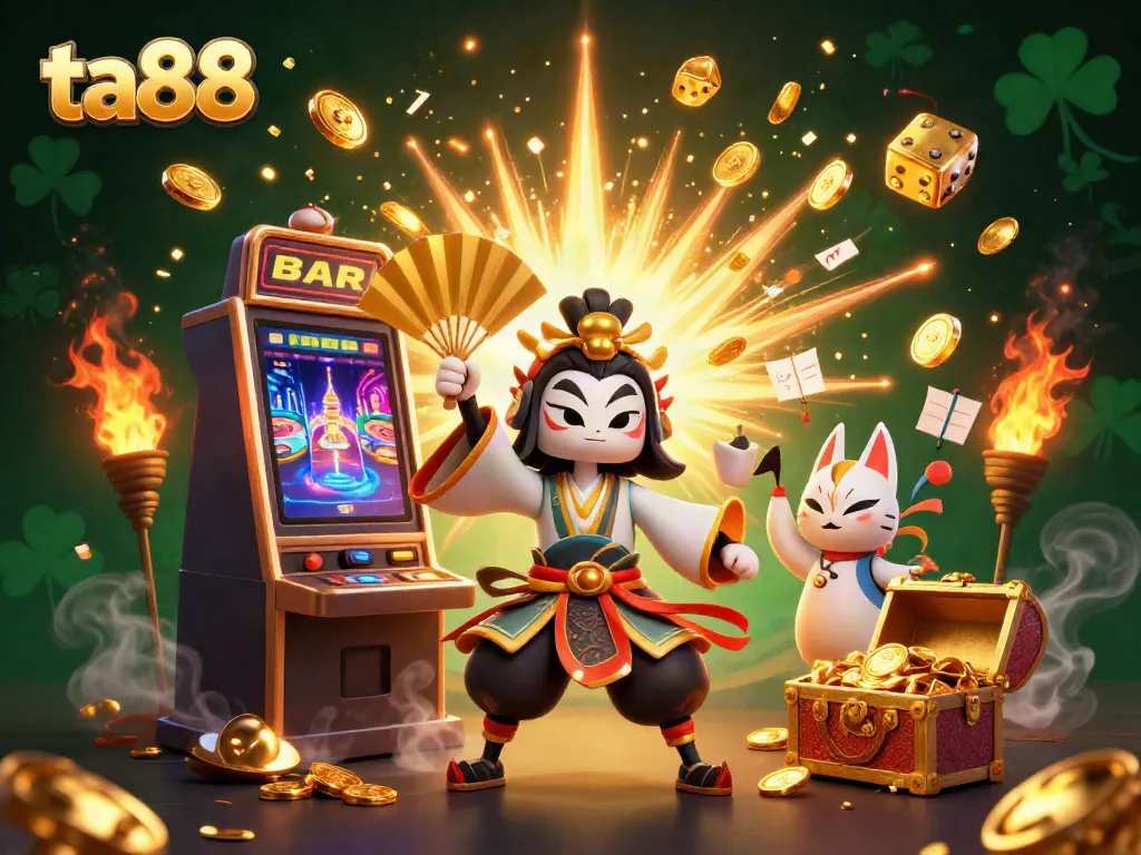 Experience jackpot excitement with ta88 in a vibrant casino scene featuring dynamic characters and a slot machine.